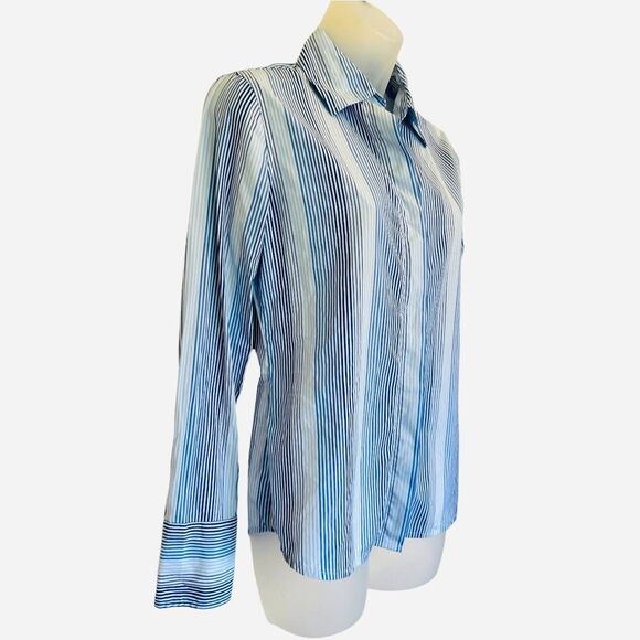 Vtg Y2K Banana Republic Lt. Blue/Dark Blue Striped Button Down Shirt Sz Small - Picture 2 of 7